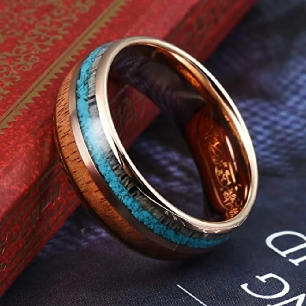 THREE KEYS JEWELRY 8mm Tungsten Rose Gold Plated Wedding Ring Sz 11.5